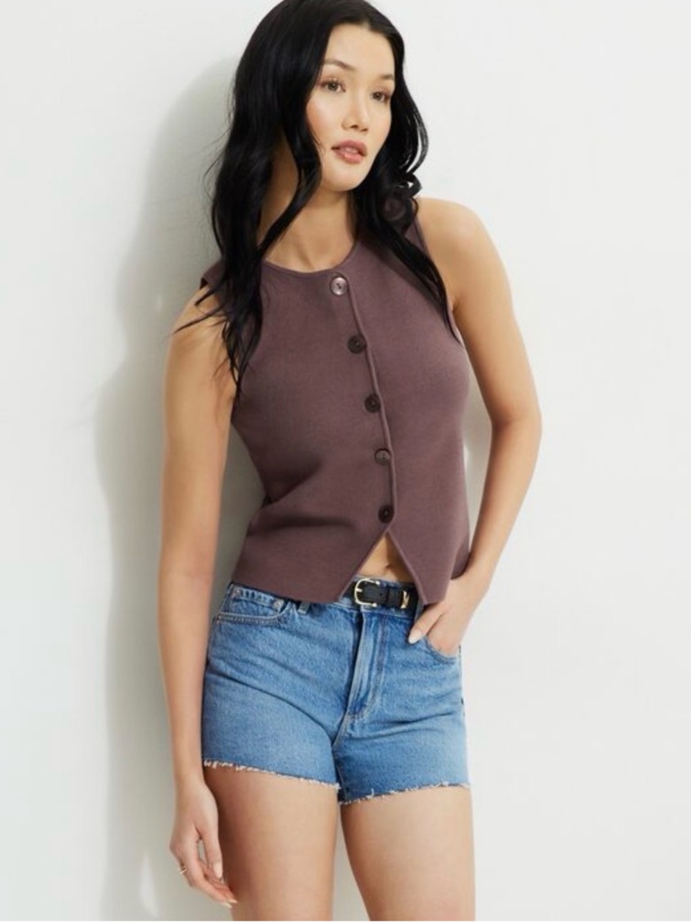 Dynamite Vera Crewneck Button Up Sweater Vest